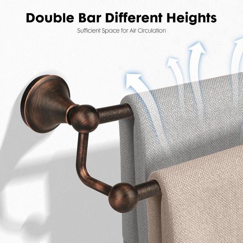 Ntipox Antique Bathroom Double Towel Bar Oil Rubbed Bronze, 24 Inch Towel Racks for Bathroom Wall Mounted,Bathroom Towel Holder Bronze,Two Towel Rod Hanger for Hotel - Image 2